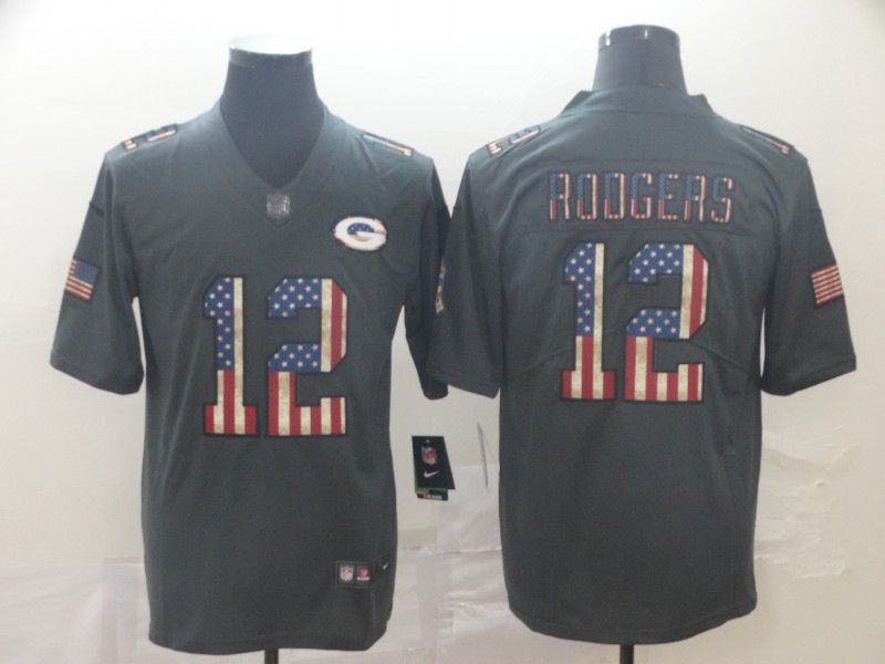 Men Green Bay Packers #12 Rodgers Carbon Black Retro USA flag Nike NFL Jerseys